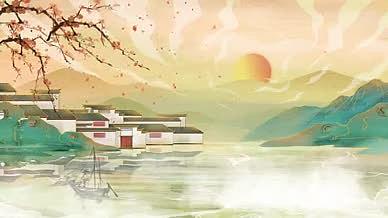 古风淡雅山水画背景视频视频的预览图